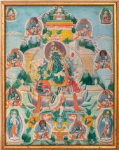 TIBETAN PAINTED THANGKA ON CLO