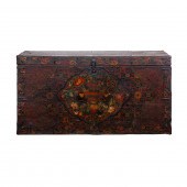 TIBETAN PAINTED WOOD CHEST Tib