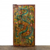 TIBETAN PAINTED WOOD DOOR WITH
