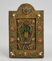 TIBETAN PLAQUE W/ CORAL & JADE