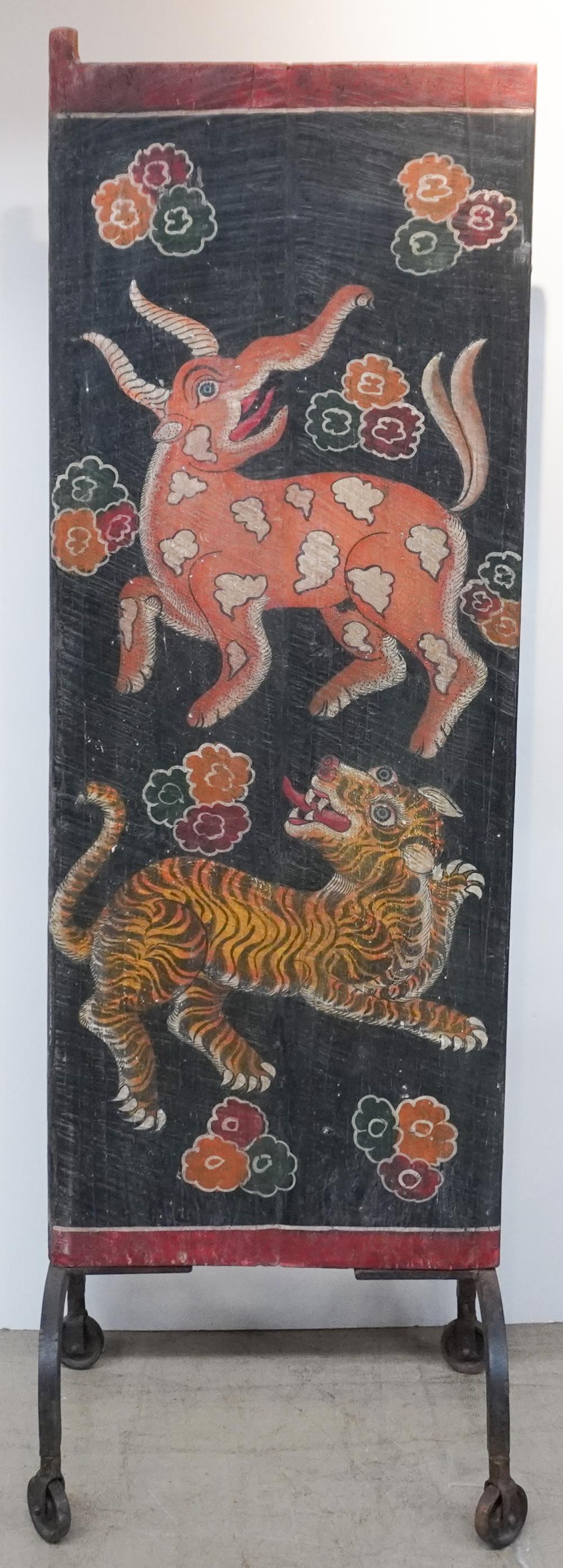 TIBETAN POLYCHROME PAINTED WOOD