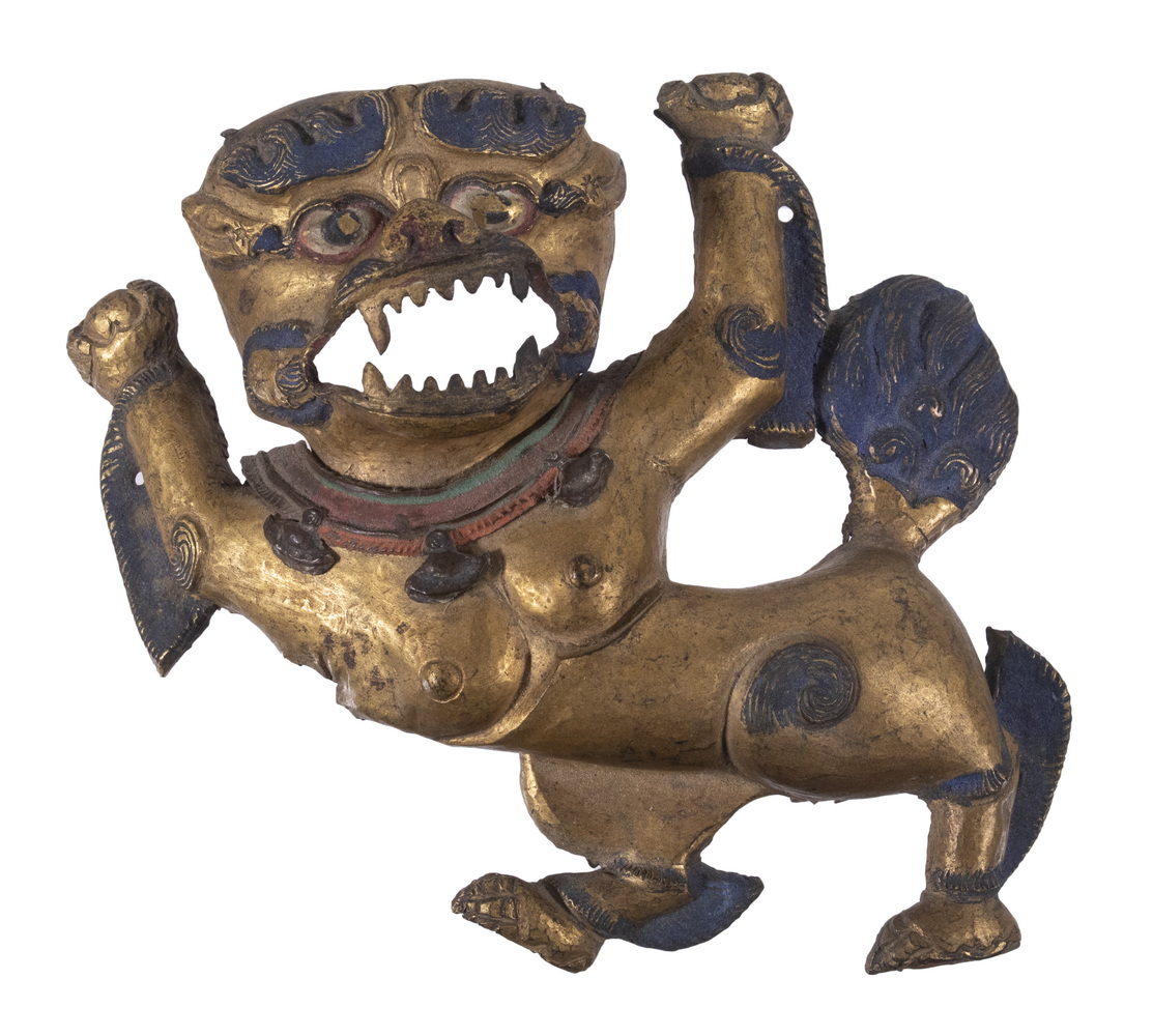 TIBETAN POLYCHROME SNOW LION PLAQUE