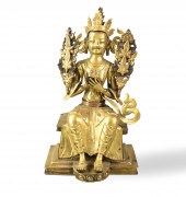 TIBETAN REPOUSSE GILT BRONZE B