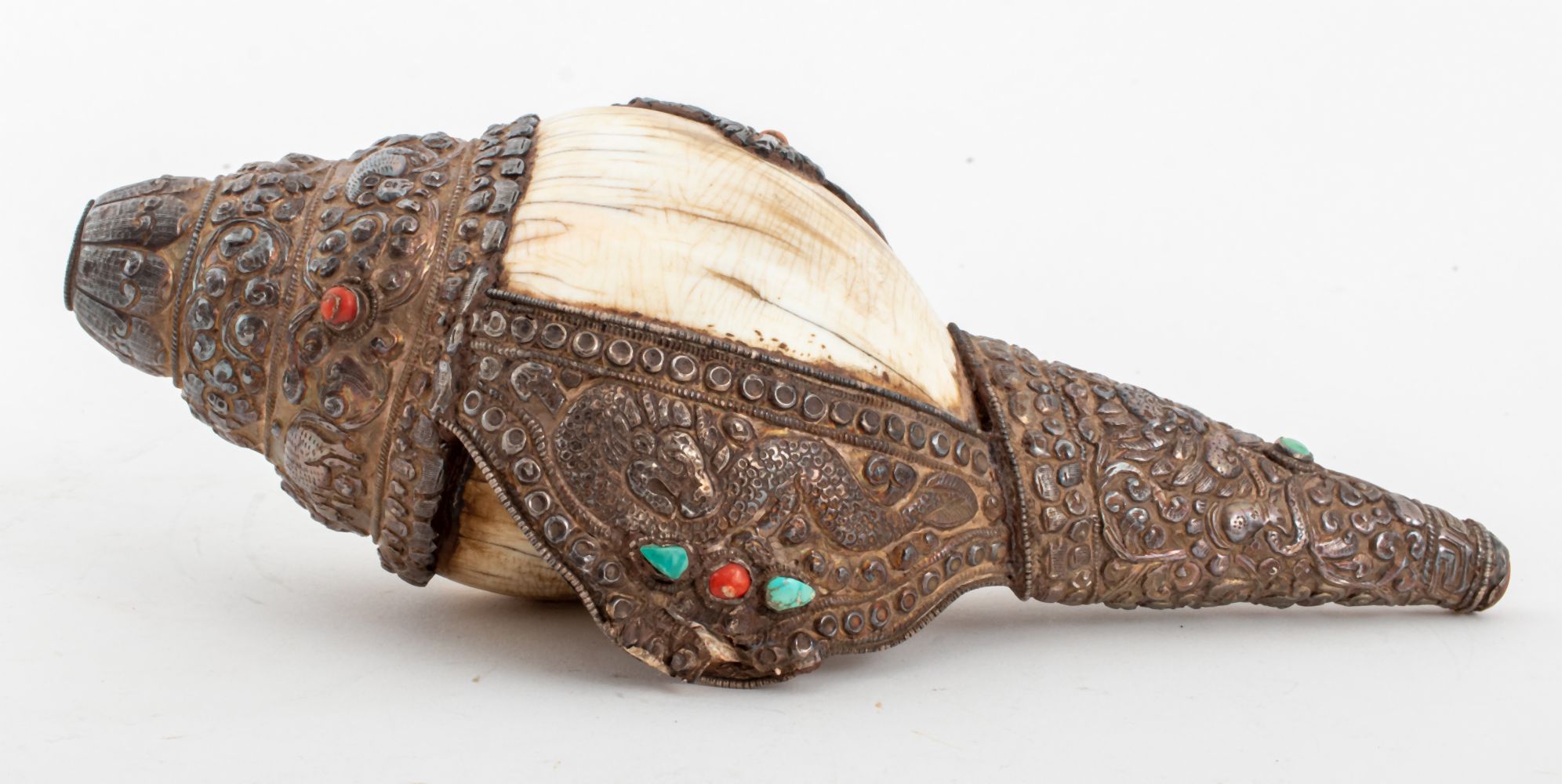 TIBETAN SILVER COVERED CONCH