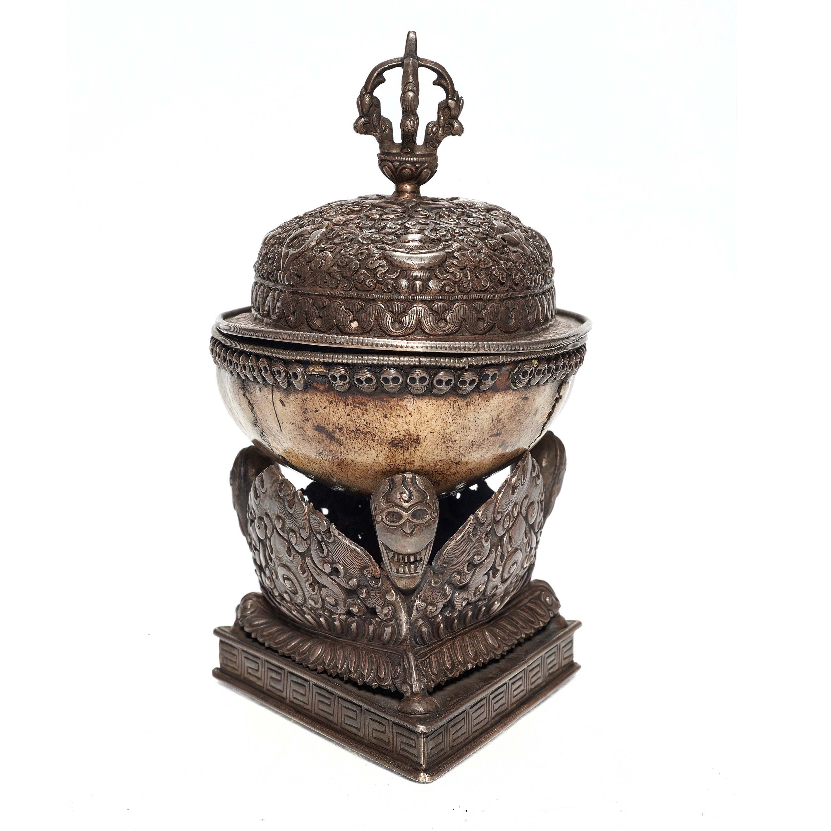 TIBETAN SILVER MOUNTED KAPALA