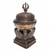 TIBETAN SILVER MOUNTED KAPALA