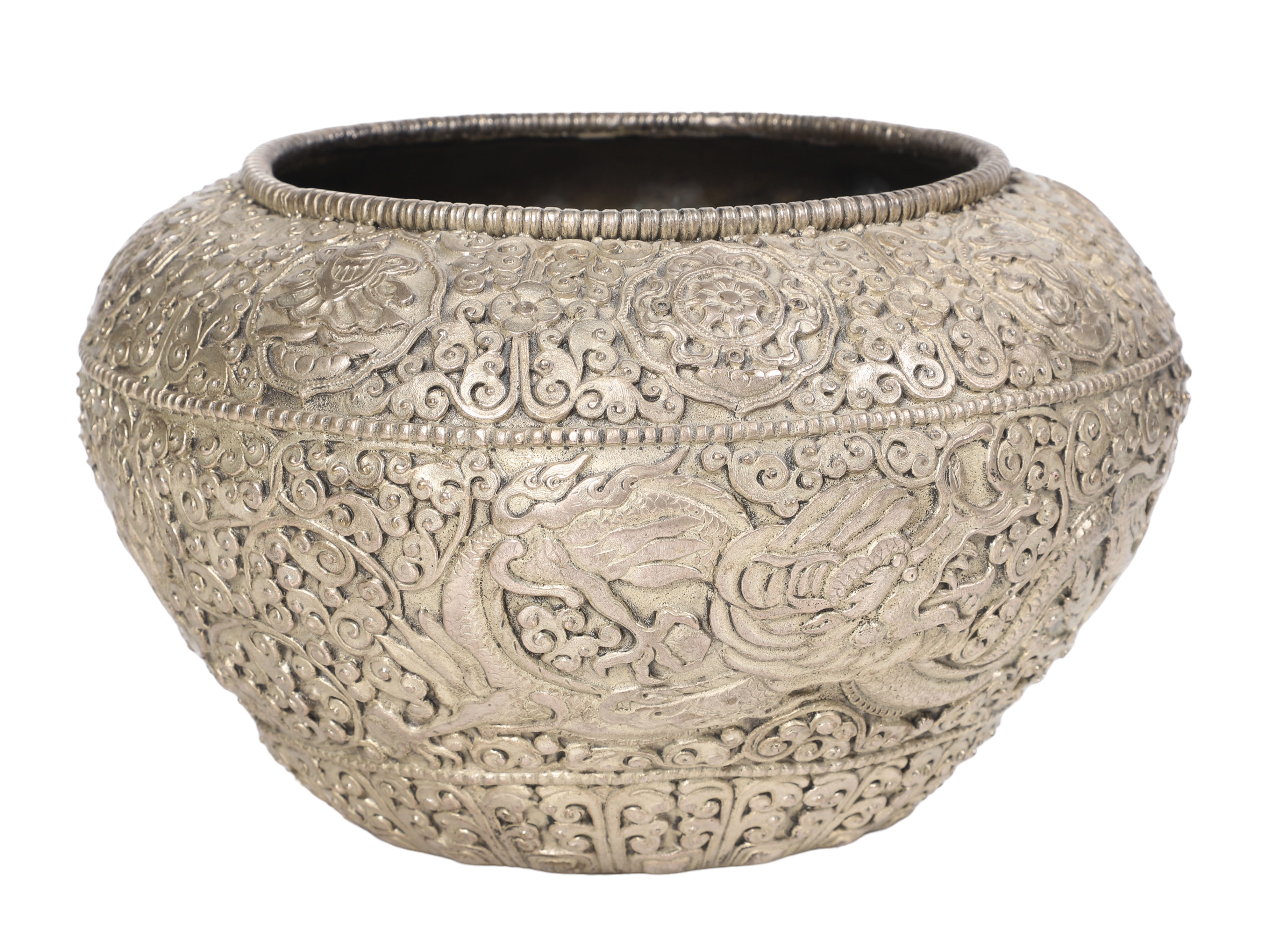 Tibetan silvered metal bowl,