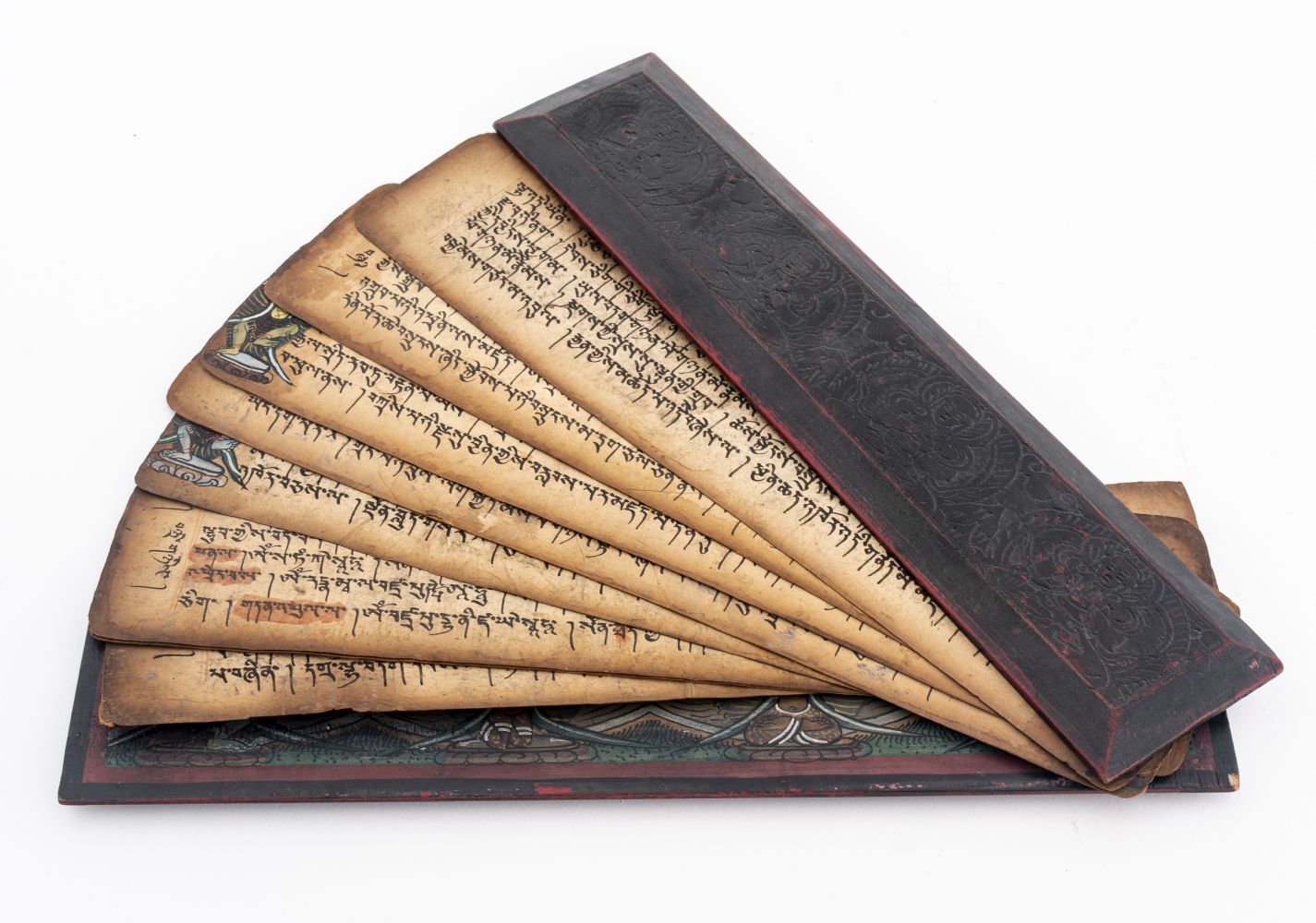 TIBETAN SUTRA MANUSCRIPT W CARVED