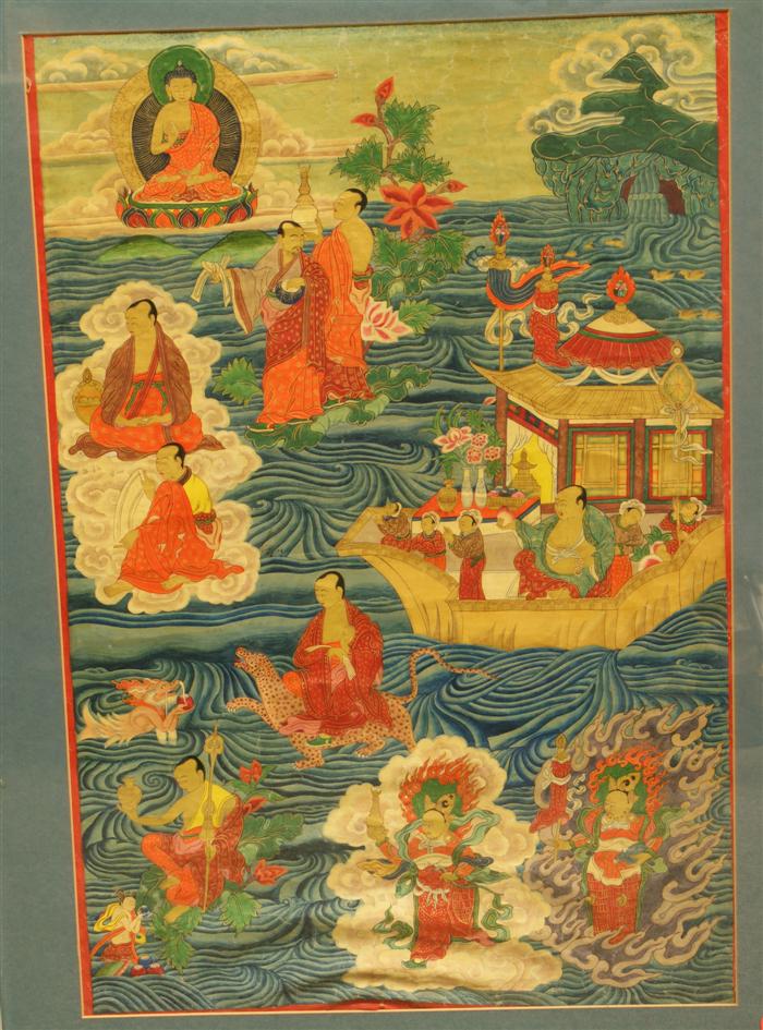 Tibetan thangka, depicting groups