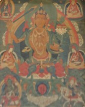 TIBETAN THANKA OF SEATED MANJU