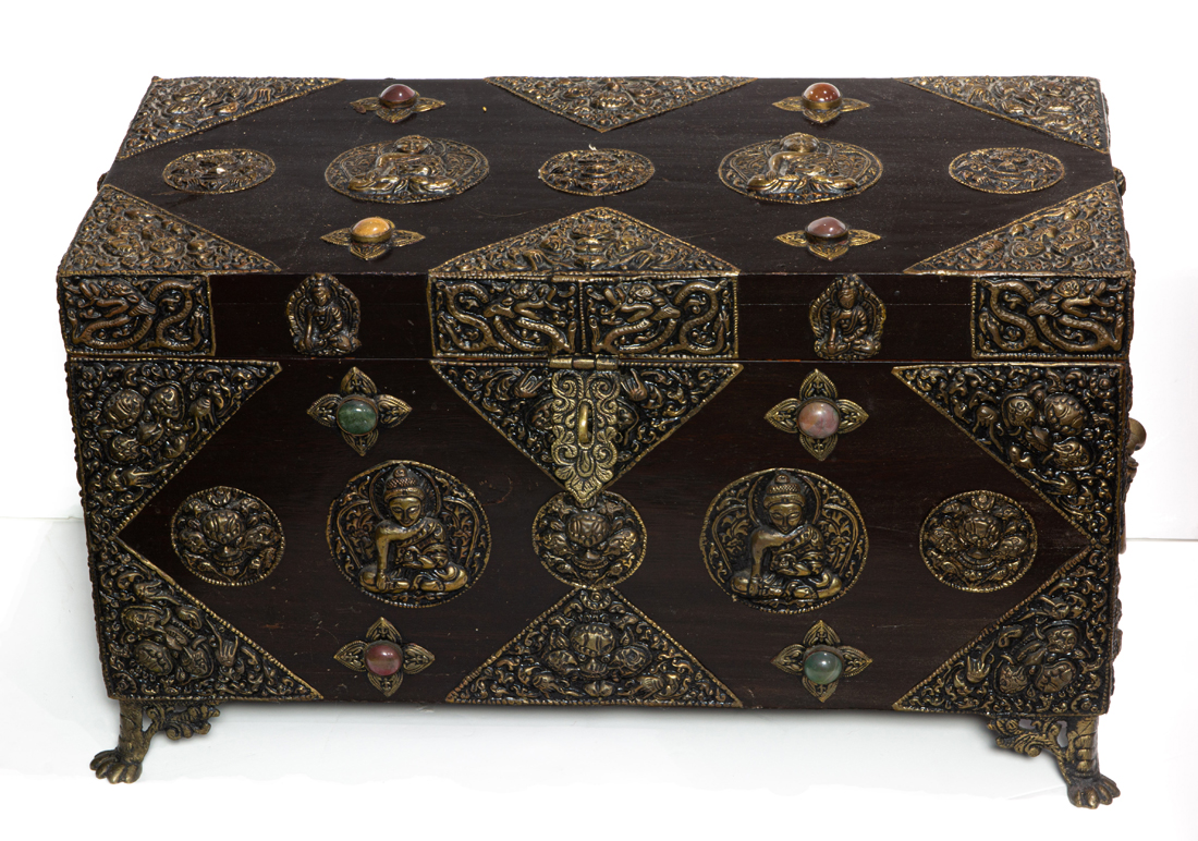 TIBETAN WOOD AND METAL CHEST