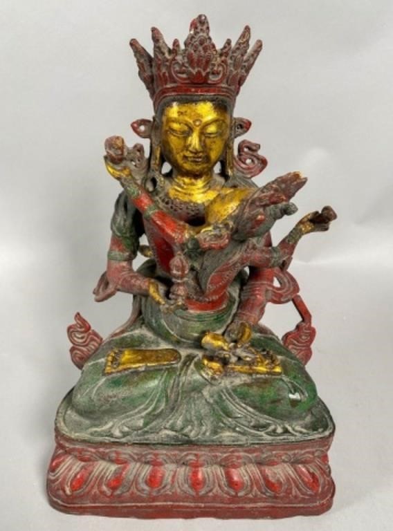 TIBETAN YAB YUM POLYCHROME BRONZE