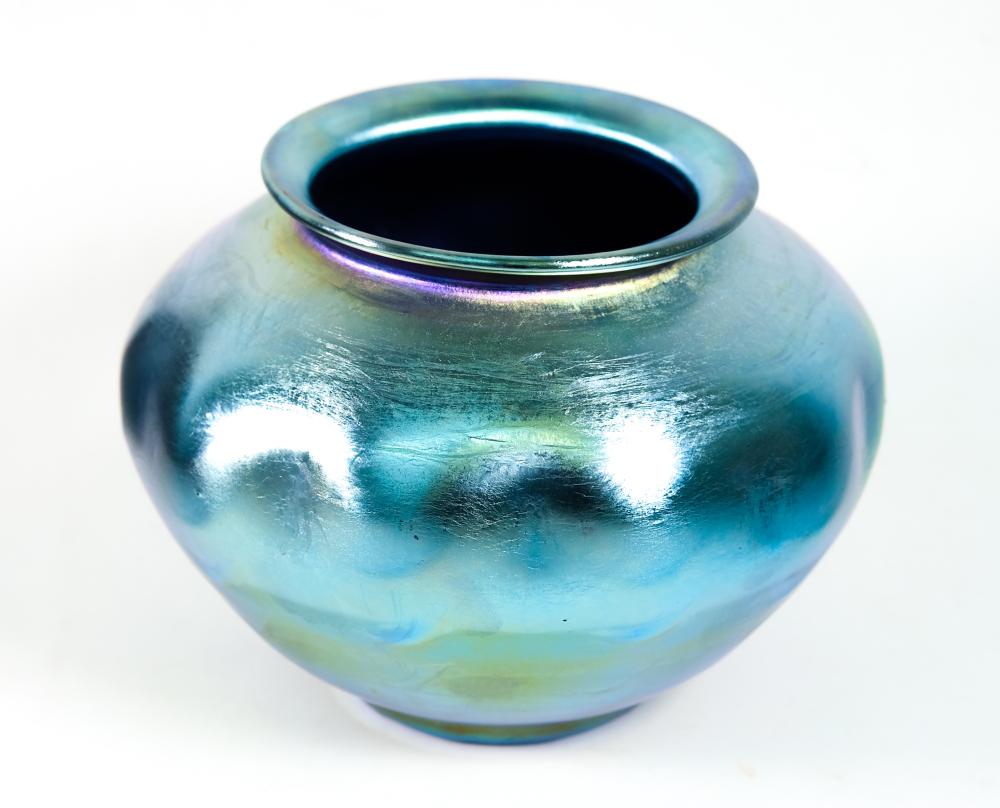 TIFFANY BLUE FAVRILE GLASS VASE