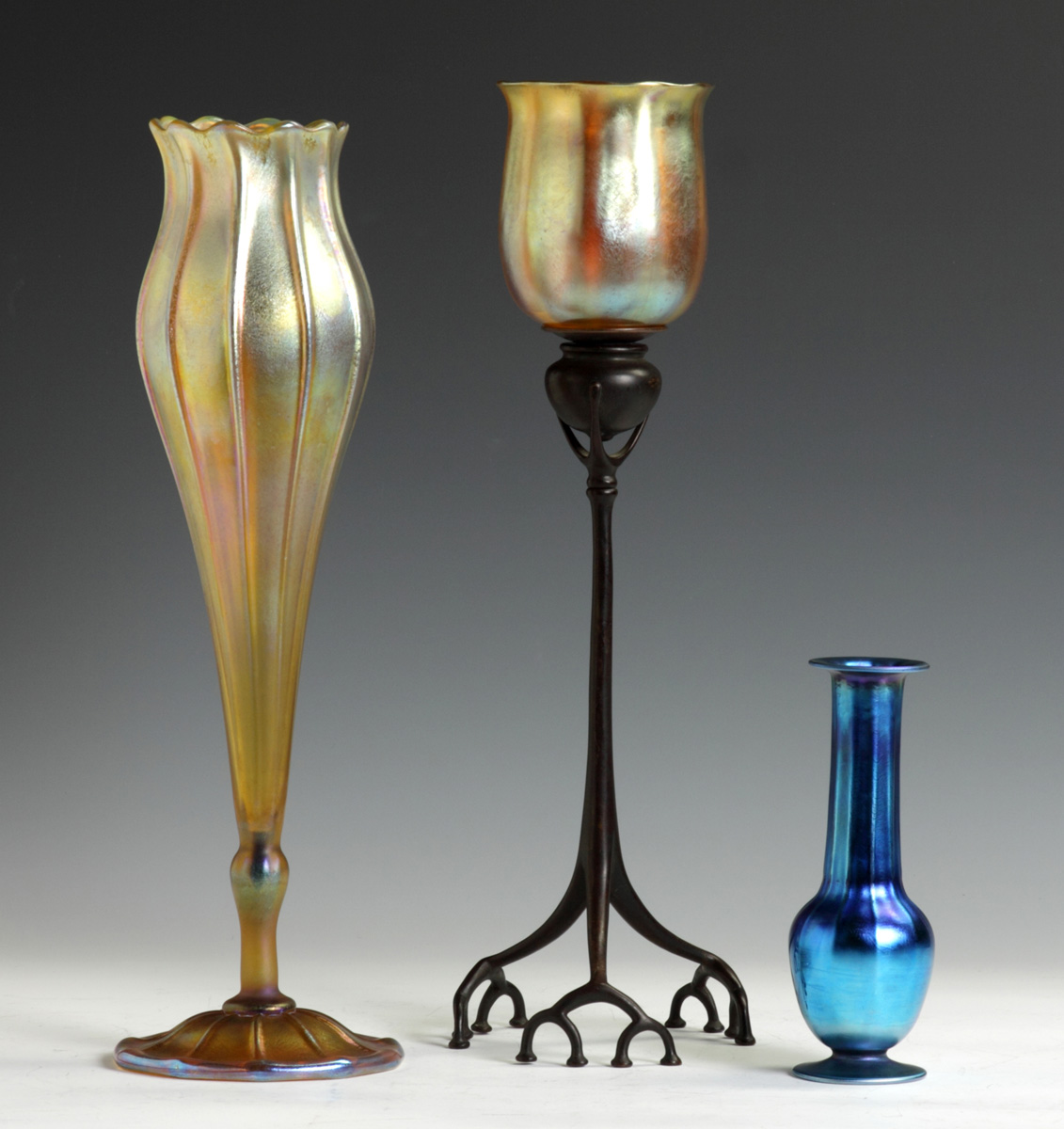 Tiffany Blue Vase w/Fluted NeckSgn.