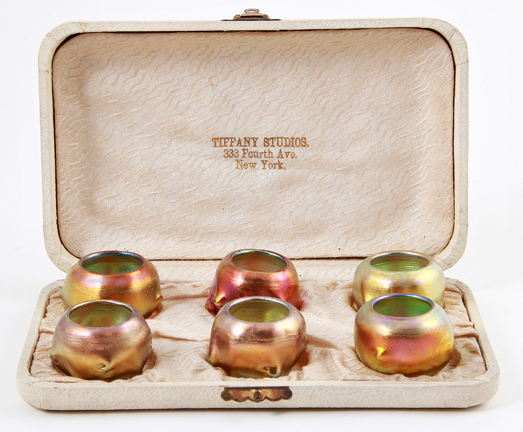 Tiffany Favrile glass cased set