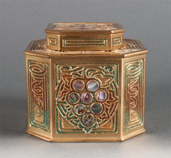 Tiffany gilt bronze inkwell in