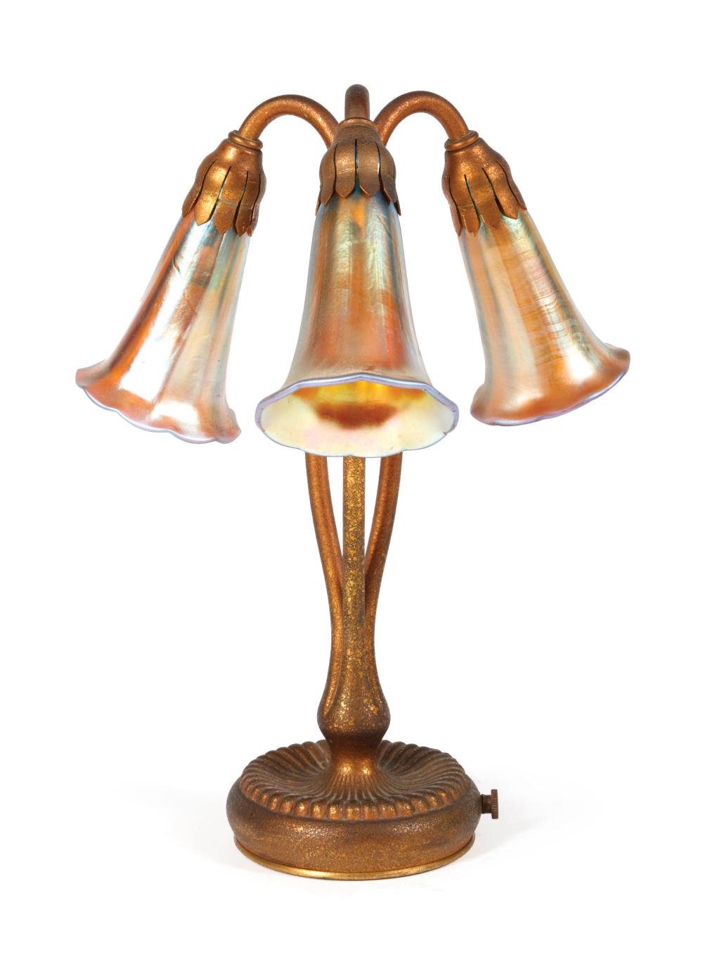 TIFFANY GILT BRONZE THREE-LIGHT