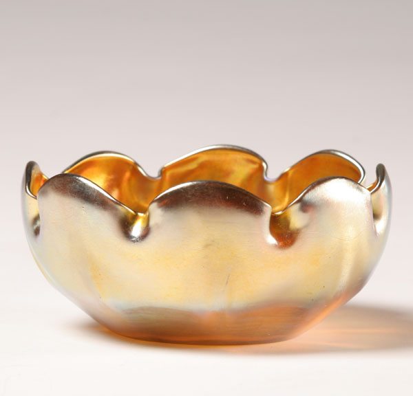 Tiffany gold Favrile art glass bowl