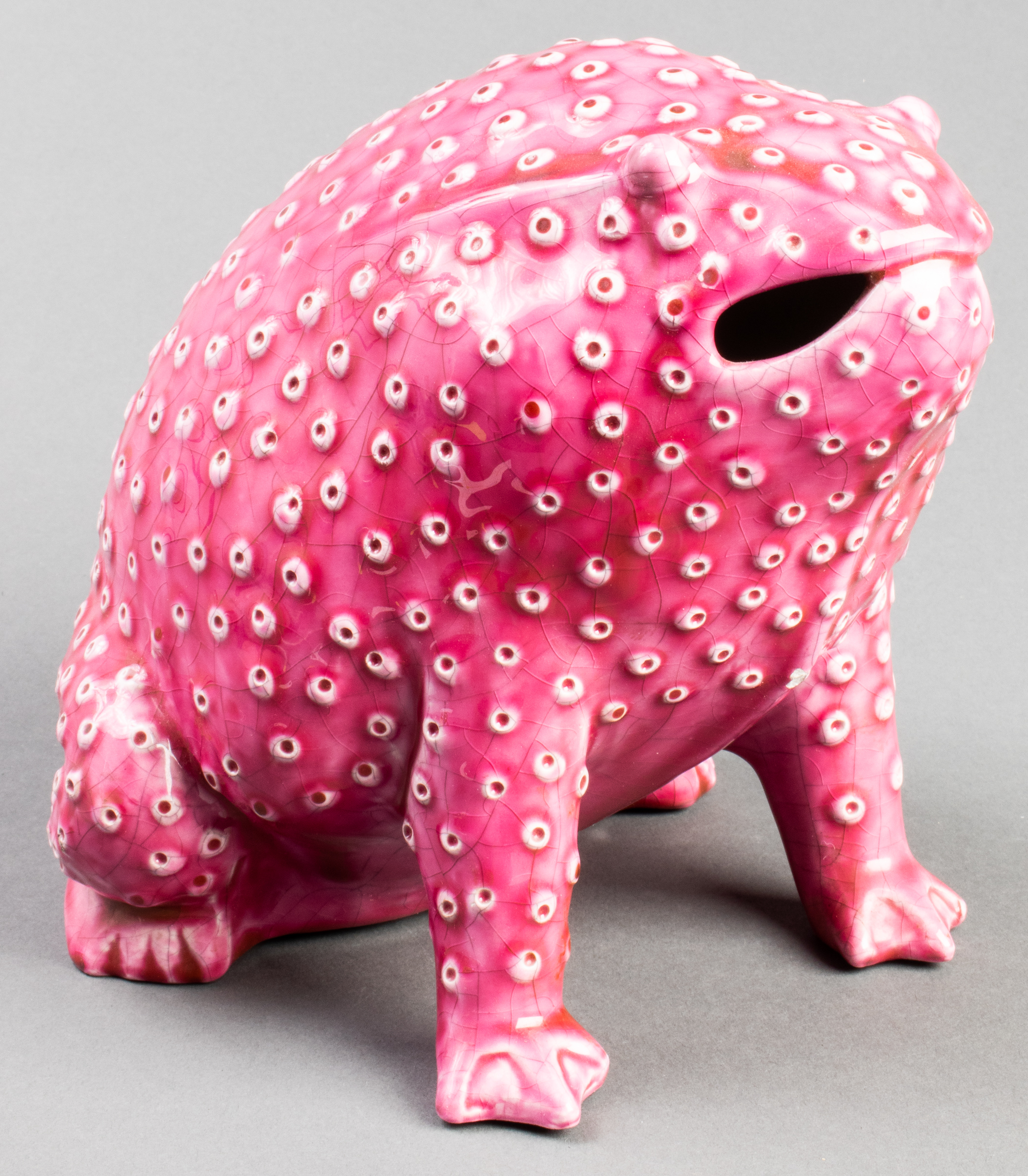 TIFFANY PINK GLAZED CERAMIC TOAD