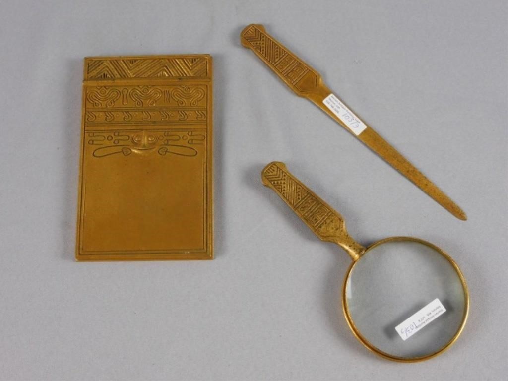 TIFFANY STUDIOS 3-PIECE DESK SET,