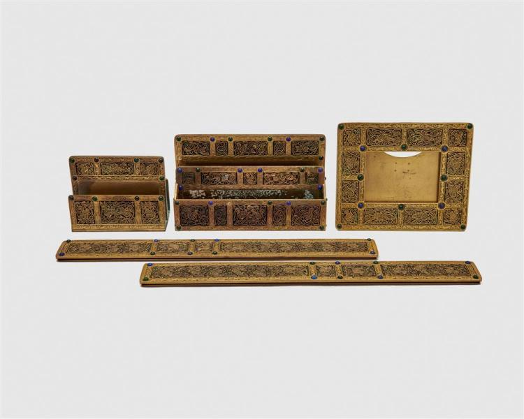 TIFFANY STUDIOS FIVE PIECE GILT