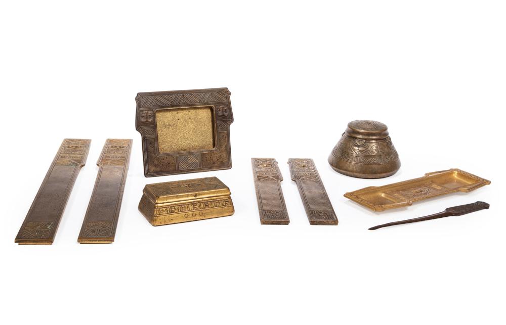 TIFFANY STUDIOS NINE-PIECE BRONZE