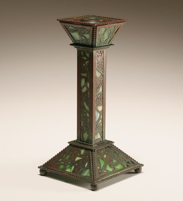 Tiffany style bronze overlay slag
