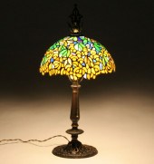 Tiffany-style lamp; leaded gla