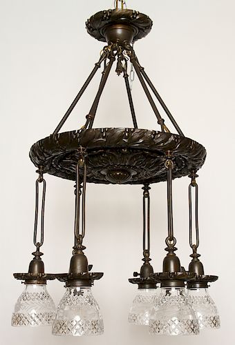 TIFFANY STYLE SIX ARM CHANDELIER