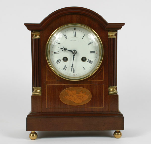 Tiffany wood case mantel clock on