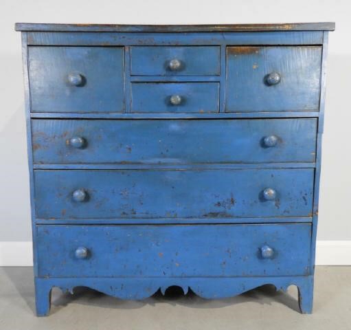 TIGER MAPLE BONNET CHEST IN BLUE