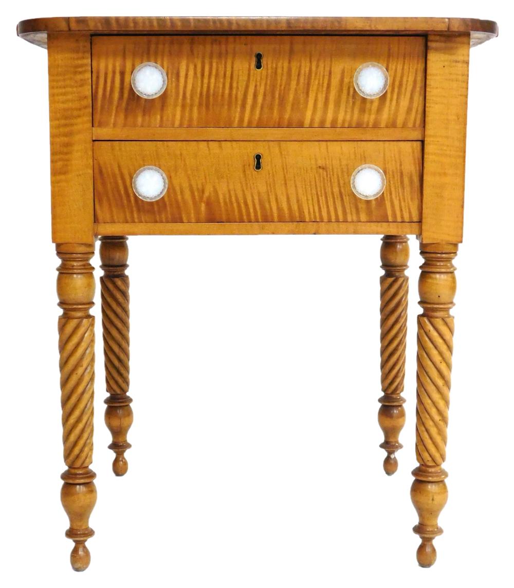 TIGER MAPLE TWO DRAWER STAND,