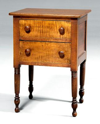 Tiger maple work table, cherry top,