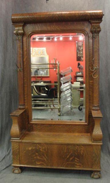 Tiger Oak Antique Mirror Hall