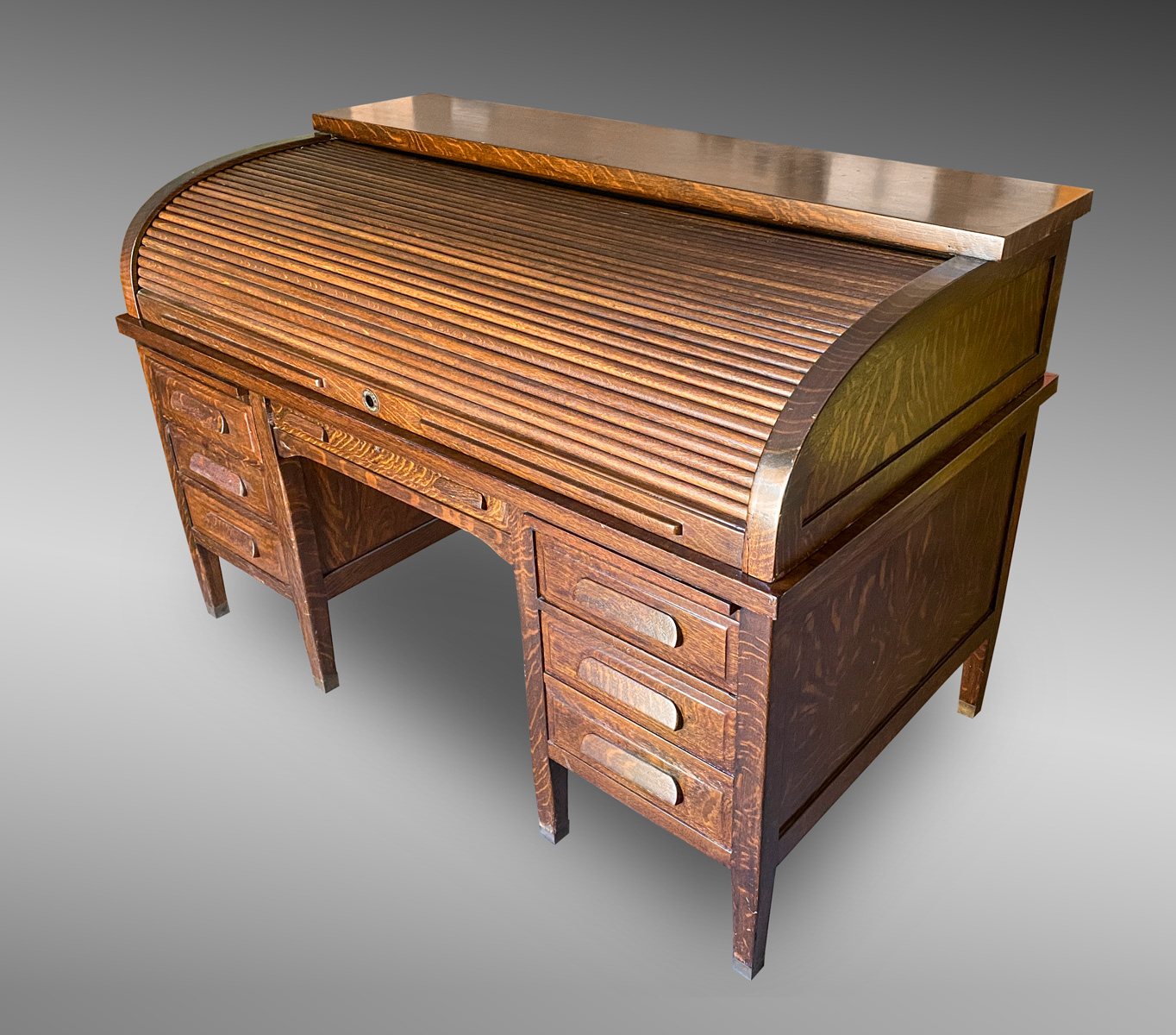 TIGER OAK ROLL TOP DESK: Tiger