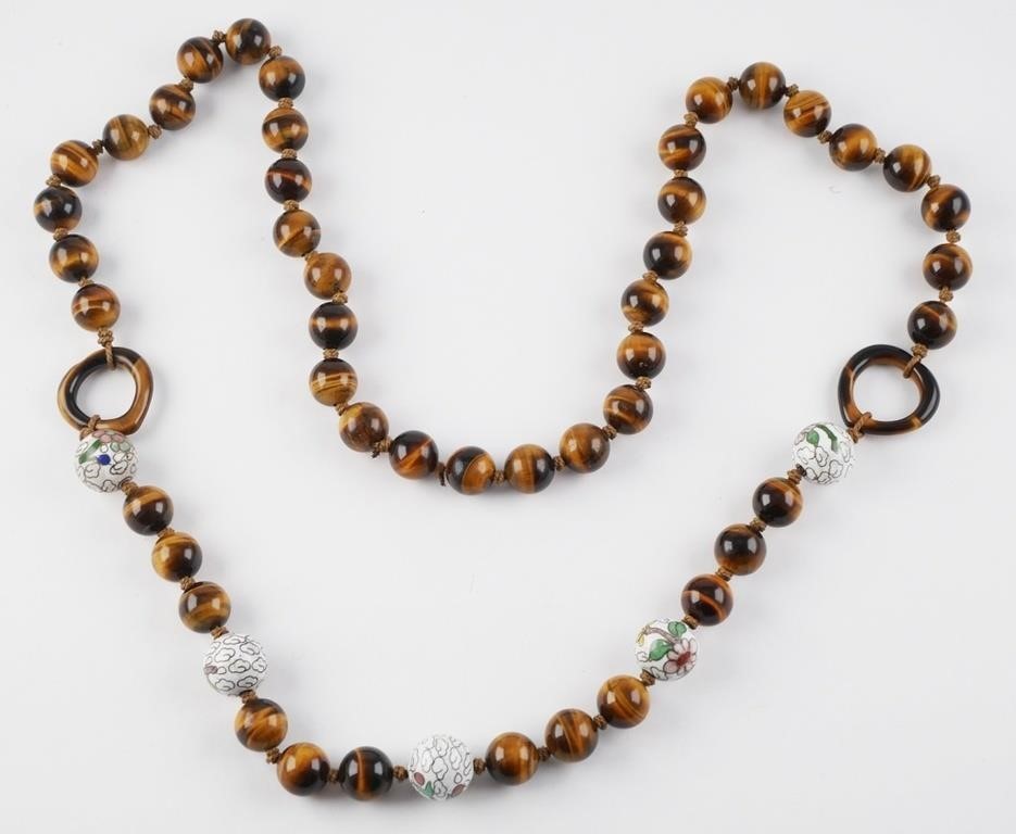 TIGER'S EYE AND CLOISONNE BEAD