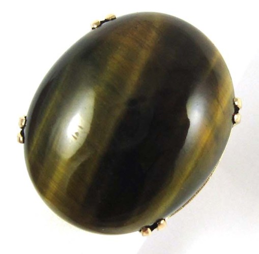 TIGER'S EYE AND EIGHTEEN KARAT GOLD