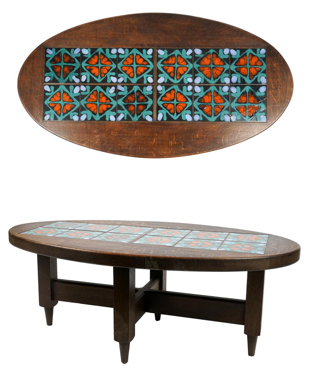 TILE & STAINED OAK OVAL COFFEE