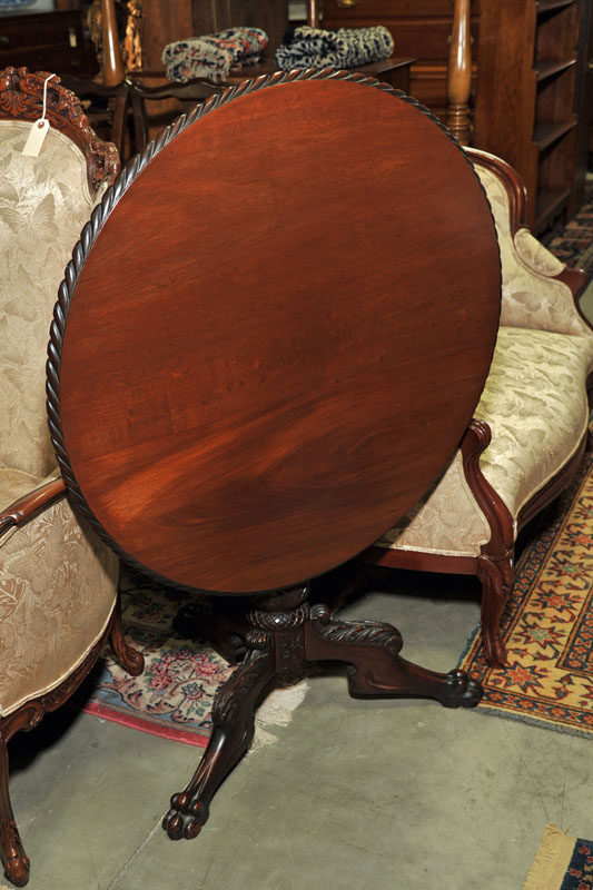 TILT TOP LAMP TABLE. Mahogany