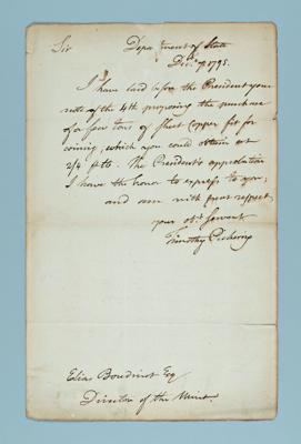 Timothy Pickering coinage letter,