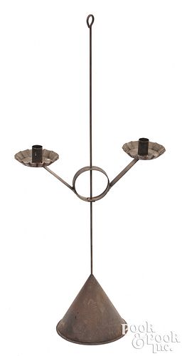TIN ADJUSTABLE CANDLESTAND, 19TH