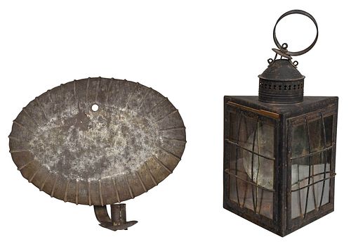 TIN AND GLASS LANTERN AND WALL