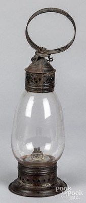 TIN AND GLASS ONION LAMP 19TH