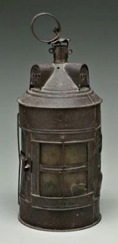 Tin and horn lantern, cylindri