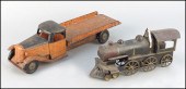 TIN AND IRON TOY TRAIN ENGINE.