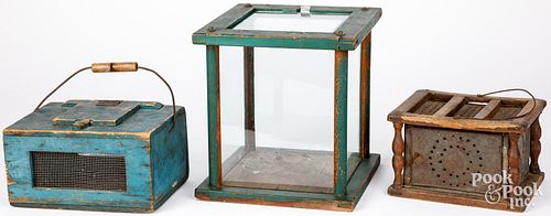 TIN AND WALNUT FOOT WARMER, 19TH
