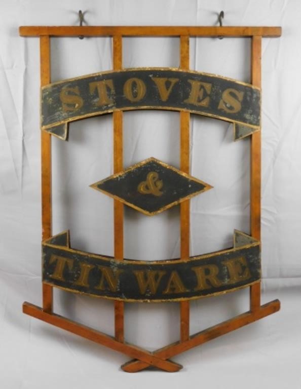 TIN AND WOOD TRADE SIGN, LATE