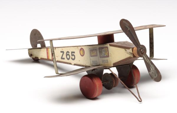 TIN BIPLANE PULL TOY AS FOUNDA good