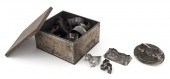 TIN BOX OF COOKIE MOLDS 19TH C