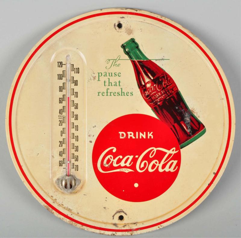 Tin Coca-Cola Thermometer.  Late